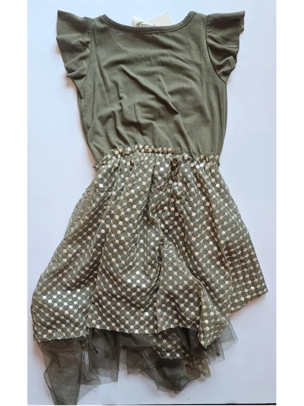Girls Joyfolie Casual Dress Size 4 Green Gold Polka Dot